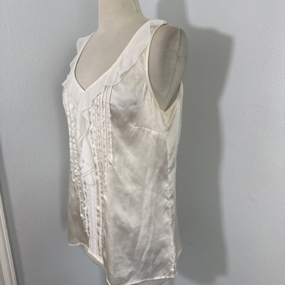 BHWM Top Womens M Ivory Silk Ruffle Lace Romantic Scandi French - Picture 6 of 10